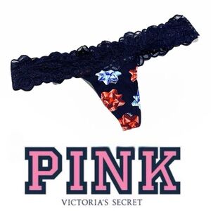 PINK Victoria's Secret Lace Trim Thong - Navy with Red Med P180 Panties